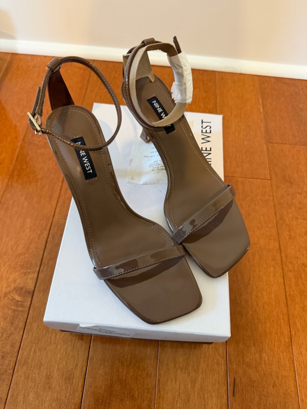 Nine West Brown Patent Ankle-Strap Heels 6.5/7